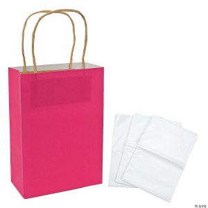 Party Favors |  6 1/2″ x 9″ Medium Hot Pink Kraft Paper Gift Bags & White Tissue Paper Kit for 12 Party Favors Party Favors