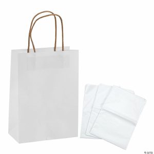 Party Favors |  6 1/2″ x 9″ Medium White Kraft Paper Gift Bags & White Tissue Paper Kit for 12 Party Favors Party Favors