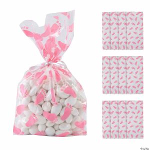 Party Favors |  6 3/4″ x 9 3 4″ Pink Baby Footprint Cellophane Bags – 12 Pc. Party Favors Party Favors