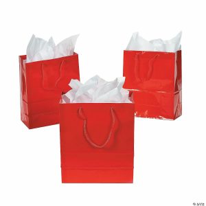 Party Favors |  7 1/2″ x 3 1 2″ x 9″ Medium Red Paper Gift Bags with Tags – 12 Pc. Party Favors Party Favors