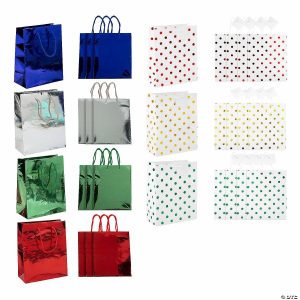 Party Favors |  7 1/2″ x 9″ Medium Metallic & Polka Dot Gift Bag Kit – 24 Pc. Party Favors Party Favors