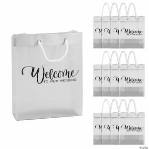 Party Favors |  7 1/4″ x 9″ Medium Frosted Wedding Welcome Plastic Gift Bags – 12 Pc. Party Favors Party Favors