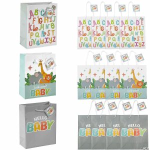 Party Favors |  7 1/4″ x 9″ Medium Hello Baby Paper Gift Bags with Tags – 12 Pc. Party Favors Party Favors