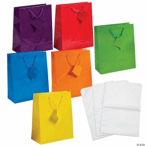 Party Favors |  7 1/4″ x 9″ Medium Neon Gift Bags with Tissue Paper Kit for 12 Party Favors Party Favors