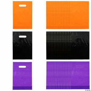 Party Favors |  8 1/2″ x 12″ Bulk 150 Pc. Orange, Black & Purple Plastic Goody Bag Kit Party Favors Party Favors