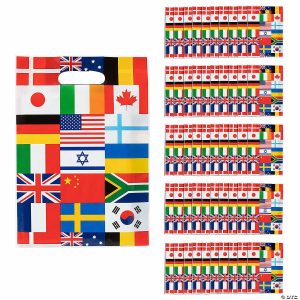 Party Favors |  8 1/2″ x 12″ Bulk 50 Pc. Flags of All Nations Plastic Goody Bags Party Favors Party Favors