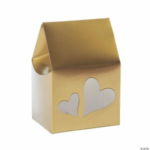 Party Favors |  Gold Favor Boxes with Heart Cutouts – 12 Pc. Party Favors Party Favors