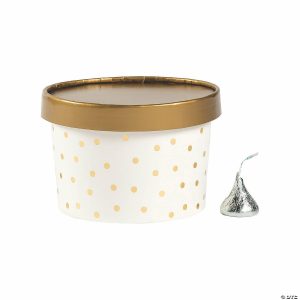 Party Favors |  Gold Polka Dot Round Disposable Paper Favor Boxes with Lids – 12 Pc. Party Favors Party Favors