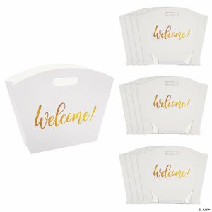 Party Favors |  Large Gold Foil Welcome Cardstock Gift Bags with Cutout Handle – 12 Pc. Party Favors Party Favors