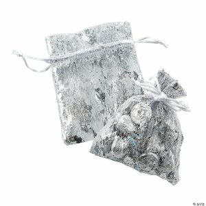 Party Favors |  Mini Silver Metallic Organza Drawstring Bags – 12 Pc. Party Favors Party Favors