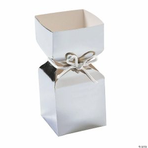 Party Favors |  Silver Foil Vertical Square Hourglass Favor Boxes – 12 Pc. Party Favors Party Favors