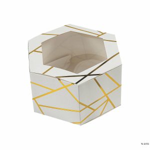 Party Favors |  White with Gold Foil Hexagon Favor Boxes with Window – 12 Pc. Party Favors Party Favors