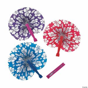 Apparel & Accessories |  9 3/4″ Red, Purple & Blue Hibiscus Folding Hand Fans – 12 Pc. Apparel & Accessories Apparel & Accessories