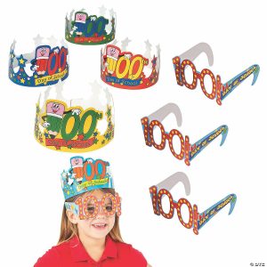 Apparel & Accessories |  Bulk 48 Pc. 100th Day of School Crowns & Glasses Apparel & Accessories Apparel & Accessories