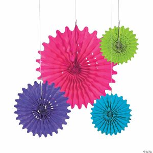 Party Decorations |  8″ – 16″ Bright Hanging Paper Fans – 12 Pc. Party Decorations Party Decorations