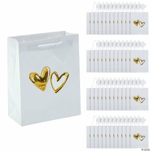 Party Favors |  7 1/2" x 9" Bulk 48 Pc. Hearts Gift Bags with Gold Foil