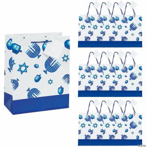 Party Favors |  7 1/2″ x 9″ Medium Hanukkah Icons Paper Gift Bags with Gift Tags – 12 Pc. Party Favors Party Favors