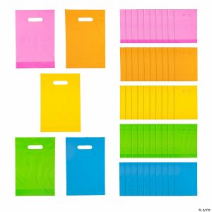 Party Favors |  8 1/2″ x 12″ Bulk 50 Pc. Neon Plastic Goody Bags with Handles Party Favors Party Favors