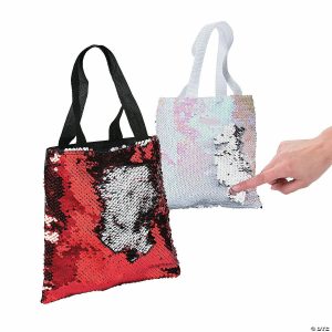 Party Favors |  Mini Valentine’s Day Reversible Sequins Tote Bags - 12 Pc.